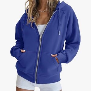 Royal Blue Cropped Zip Up Hoodie Sweatshirt